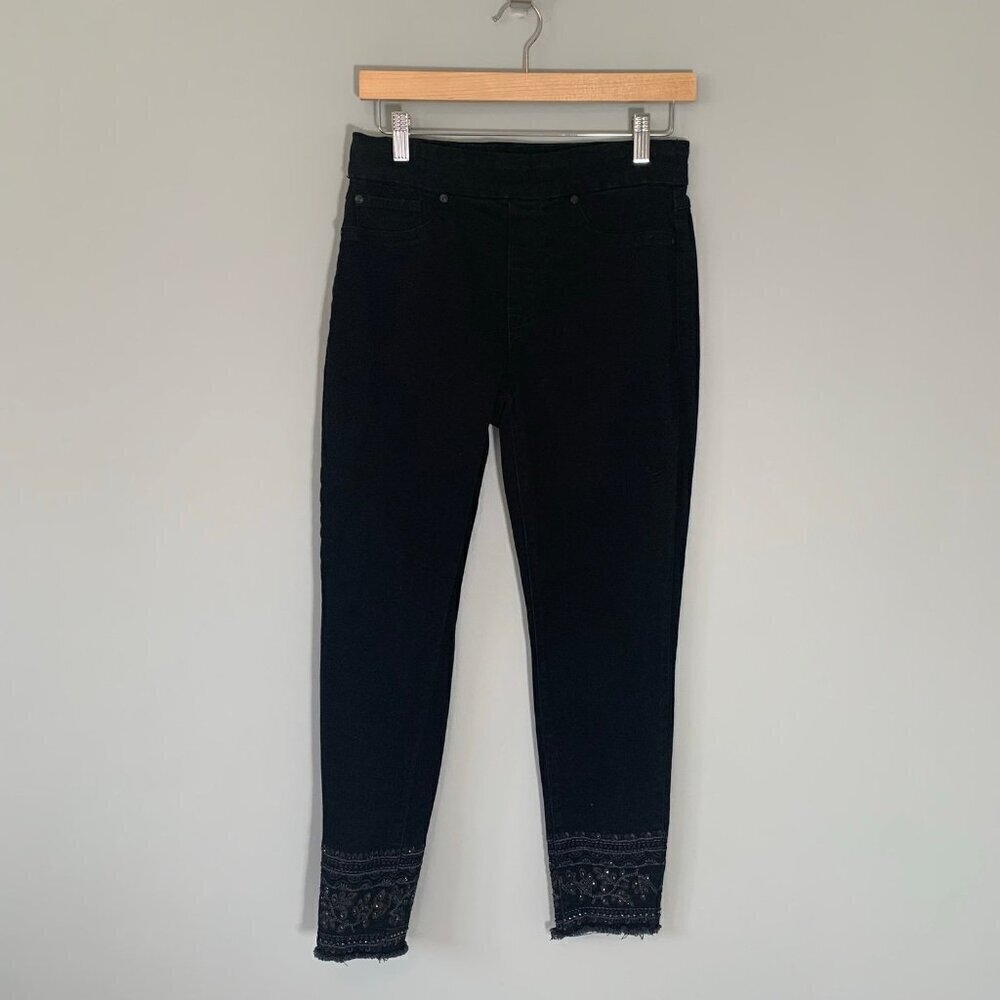 Tribal Jeans Audrey Mid-Rise Ankle Jegging Black Embellished Raw Hem Size 8